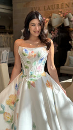 Strapless Floral Print Corset Wedding Dress