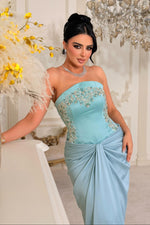 Strapless Beaded Corset Evening Dress with Draping