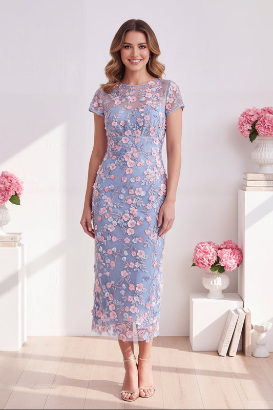 3D Floral Illusion Midi Sheath Dress