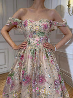 Off-the-Shoulder Floral Embroidered A-Line Gown