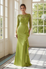 Illusion Lace and Satin Gown with Cascading Ruffle