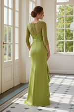 Illusion Lace and Satin Gown with Cascading Ruffle