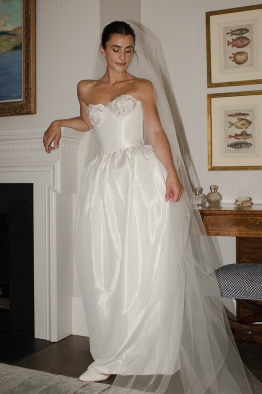 Strapless Floral Bustier Ball Gown Wedding Dress