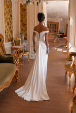 Off-the-Shoulder Ruched Satin Corset Wedding Dress