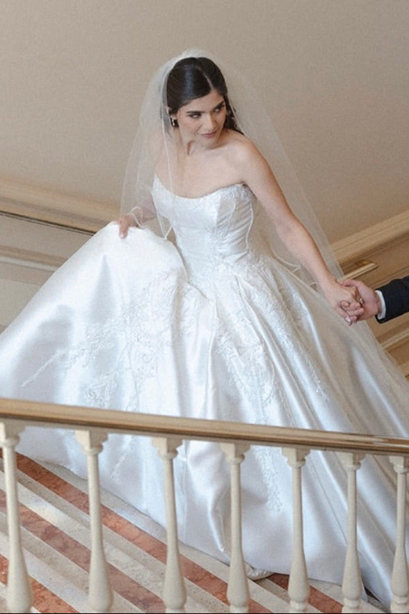 Strapless Satin Ball Gown Wedding Dress with Train