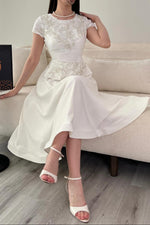 Embroidered Peplum Tea-Length Two-Piece Dress