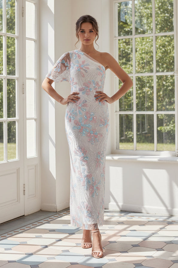 One-Shoulder Sequin Sheath Column Dress