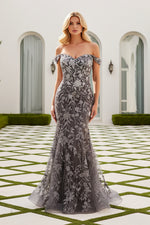 Floral Embroidered Off-the-Shoulder Mermaid Gown