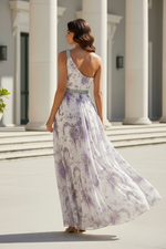 One-Shoulder Floral Print Chiffon A-Line Evening Gown