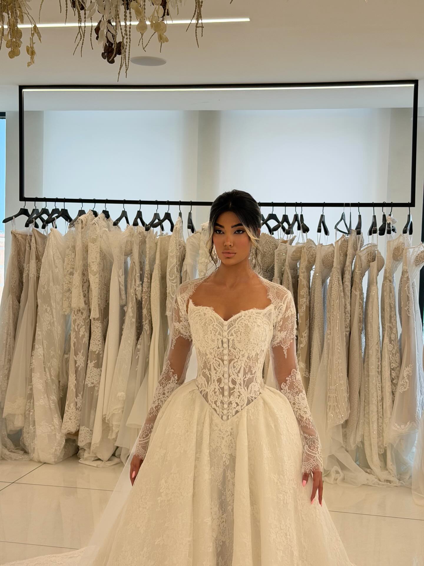 Long Sleeve Lace Corset Ball Gown Wedding Dress