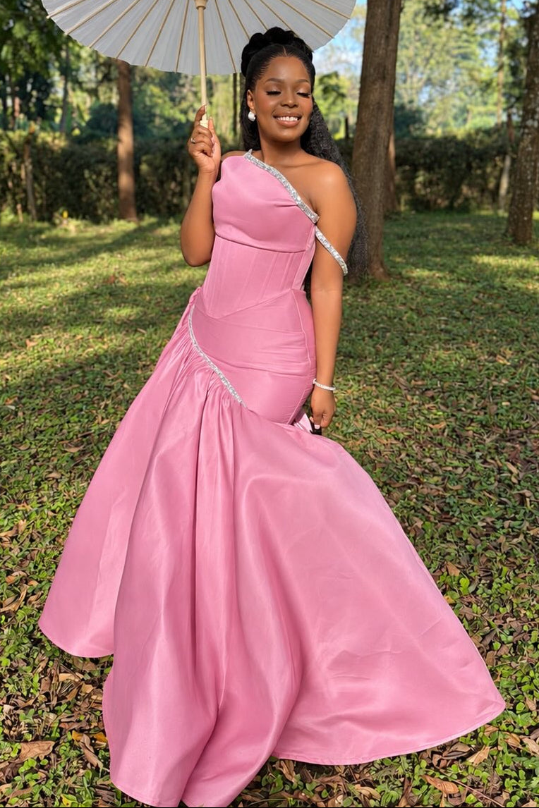 Corset Evening Gown with Beaded Asymmetric Skirt