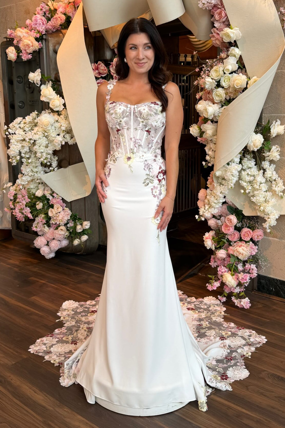Floral Embroidered Corset Wedding Dress