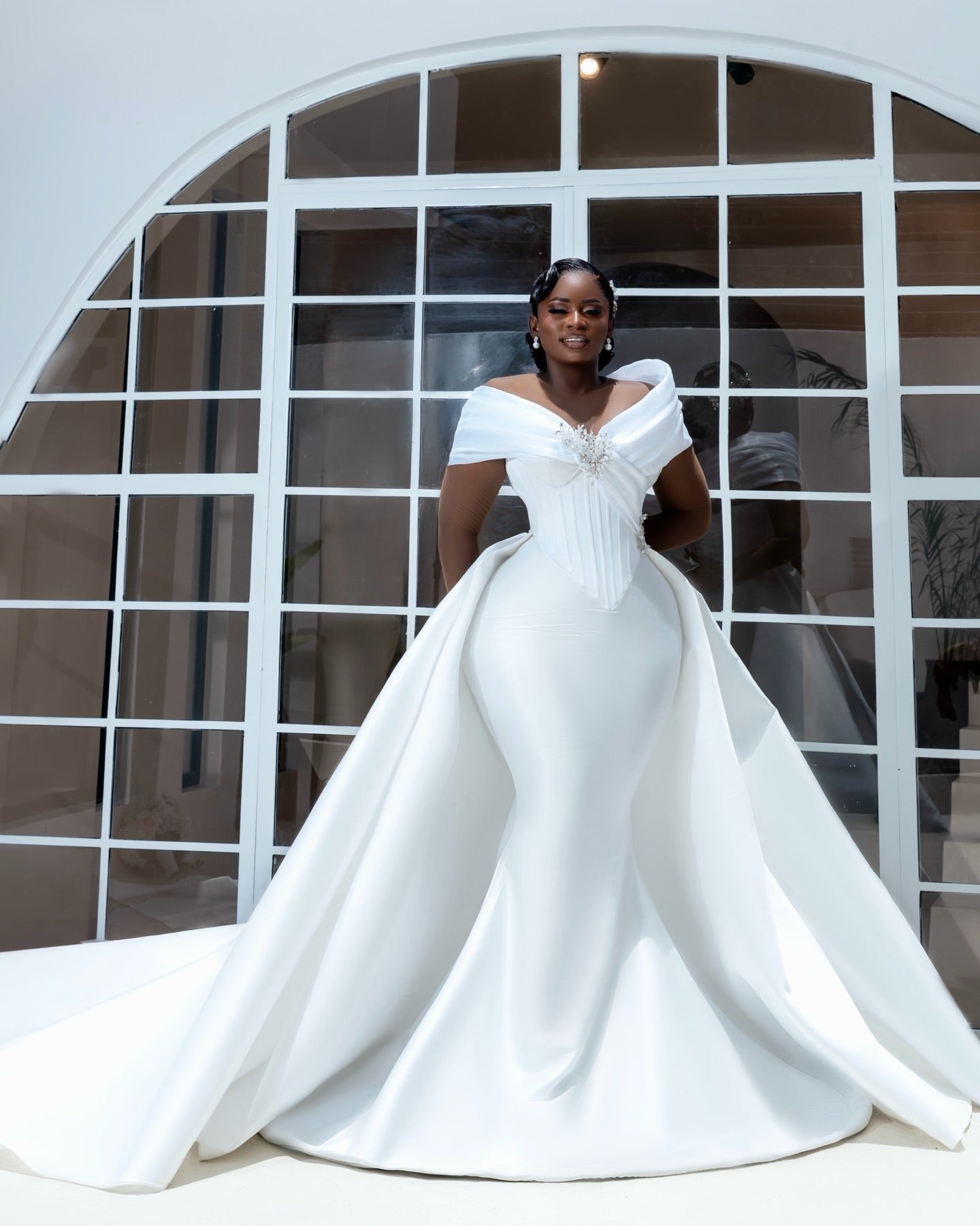 Off-the-Shoulder Mermaid Gown with Detachable Train