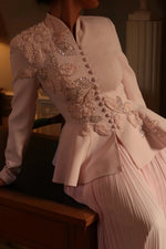 Elegant Pleated Two-Piece Peplum Jacket & Maxi Skirt Set