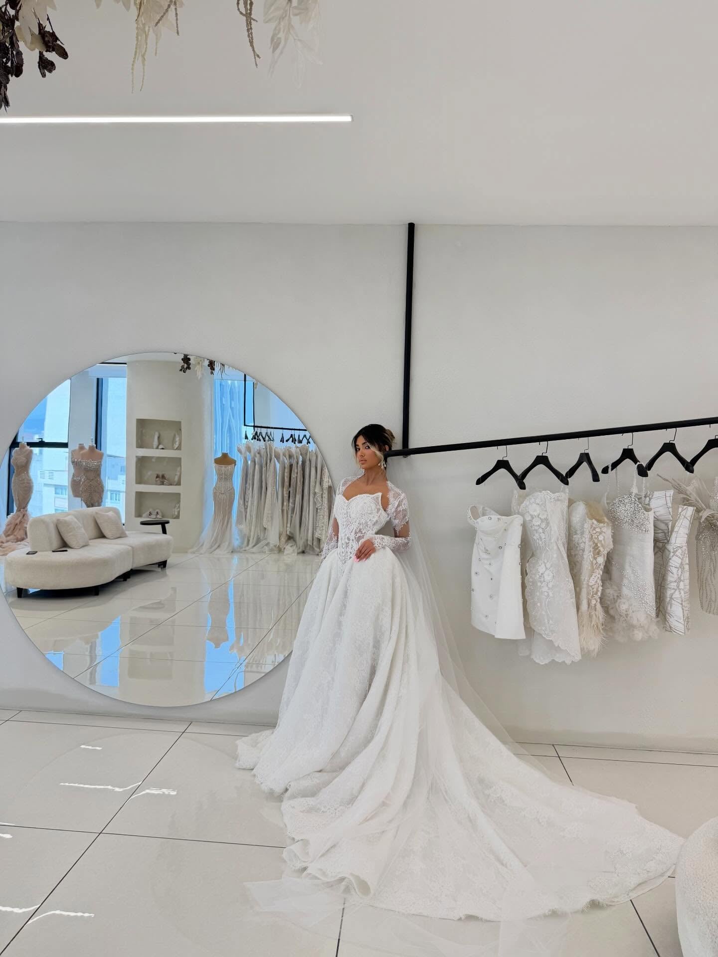 Long Sleeve Lace Corset Ball Gown Wedding Dress