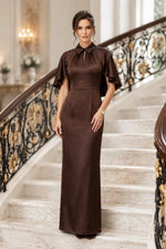 Collared Capelet Column Evening Gown with Keyhole