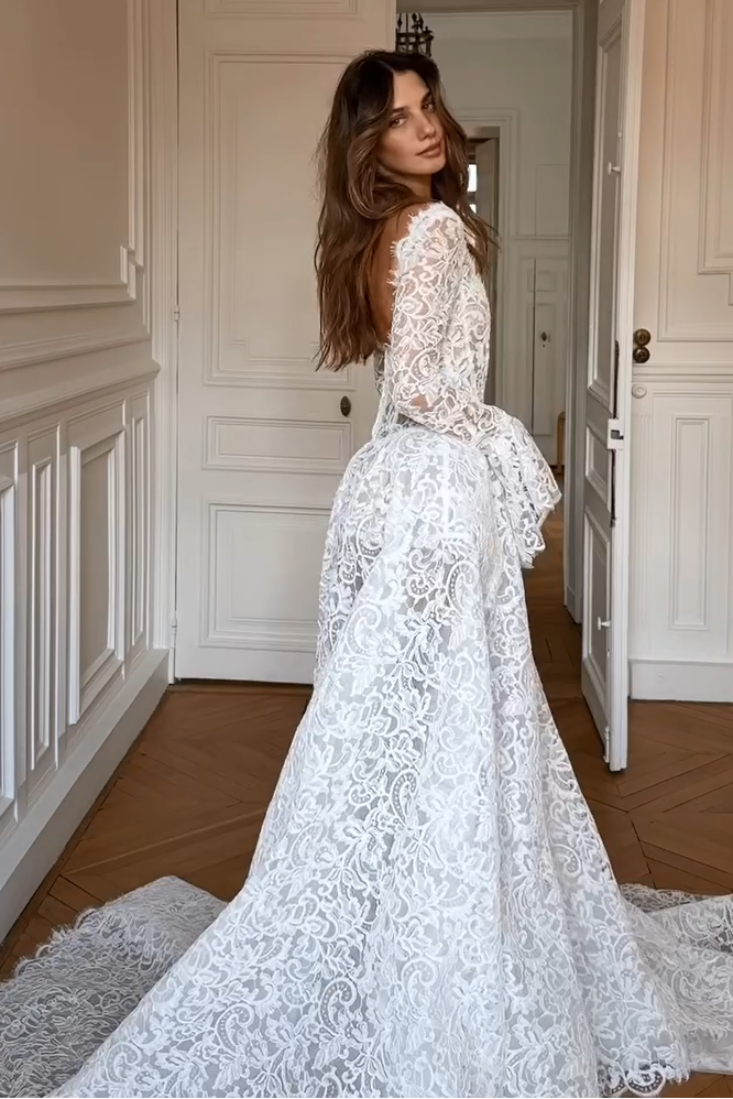 Lace Ball Gown Wedding Dress with Long Sleeves