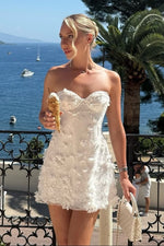 Strapless 3D Floral Applique Mini Dress