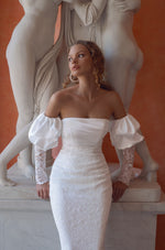 Off-Shoulder Puff Sleeve Lace Mermaid Bridal Gown