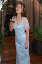Beaded Lace Column Gown with Matching Capelet