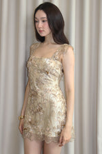Beaded Floral Lace Embellished Mini Dress
