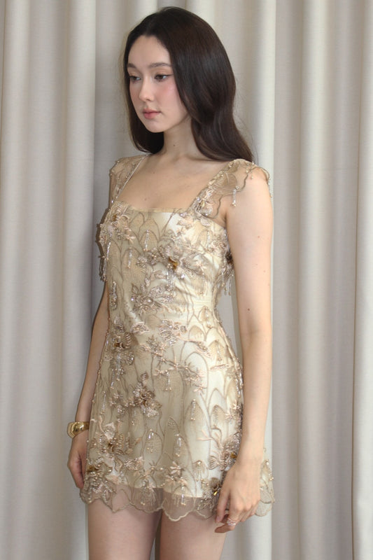 Beaded Floral Lace Embellished Mini Dress