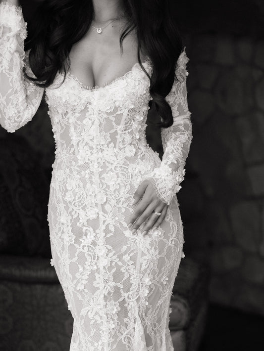 Off-the-Shoulder Long Sleeve Lace Mermaid Wedding Dress