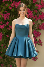 Strapless Satin Mini A-Line Dress with Corset Bodice