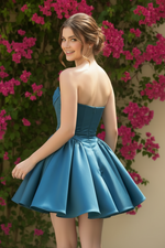 Strapless Satin Mini A-Line Dress with Corset Bodice