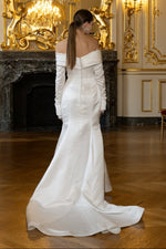 Off-the-Shoulder Long Sleeve Satin Mermaid Gown