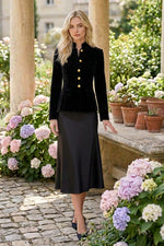Velvet Jacket and Satin Midi Skirt Two-Piece Set