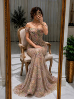 Off-the-Shoulder Floral Embroidered Mermaid Gown
