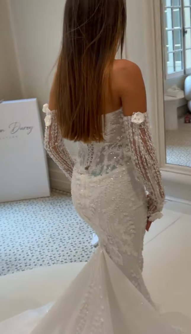 Beaded Corset Mermaid Wedding Dress with High Slit