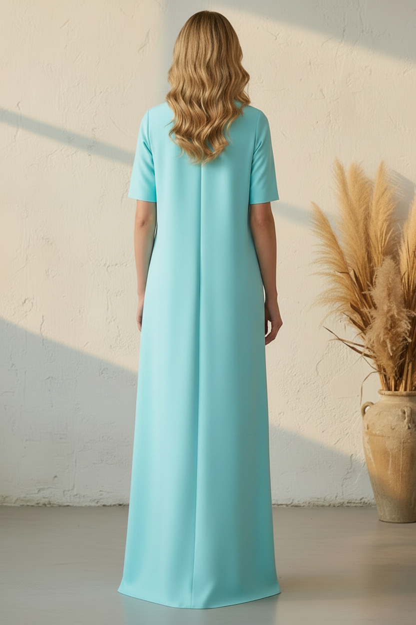 Elegant High Neck Short Sleeve 3D Floral Column Evening Gown