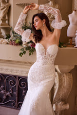 Off-the-Shoulder Lace Mermaid Wedding Dress with Train