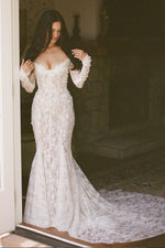 Off-the-Shoulder Long Sleeve Lace Mermaid Wedding Dress