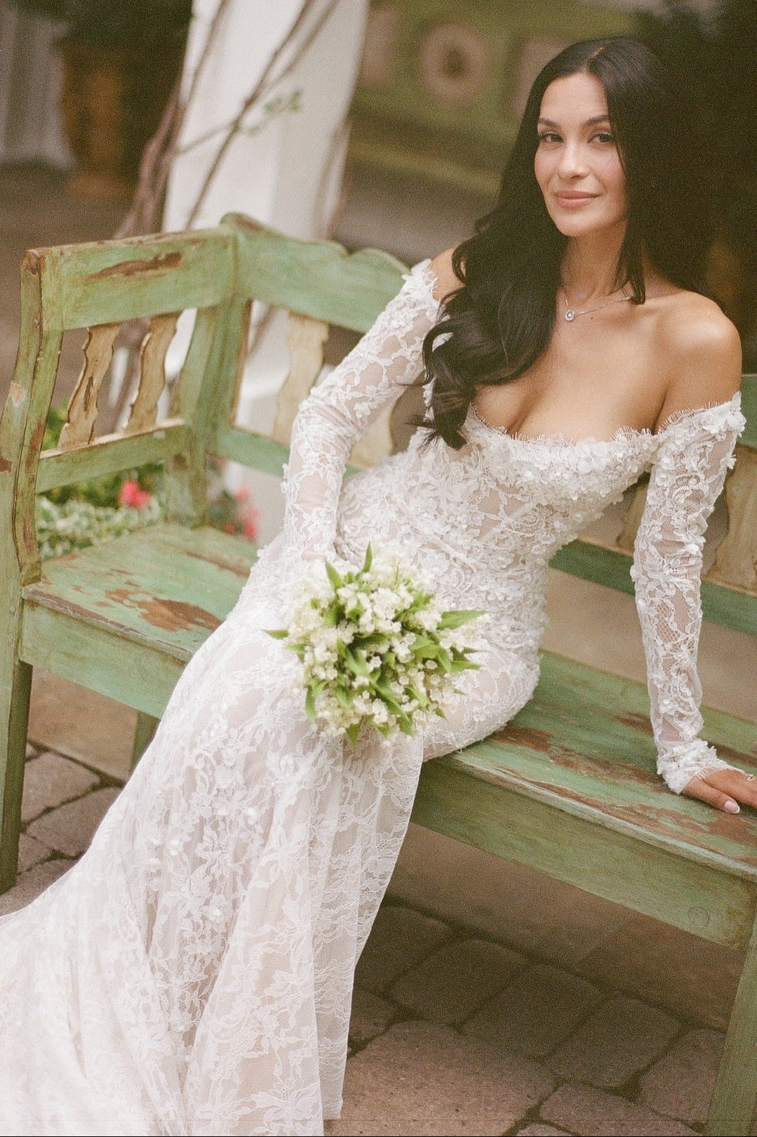 Off-the-Shoulder Long Sleeve Lace Mermaid Wedding Dress