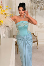 Strapless Beaded Corset Evening Dress with Draping