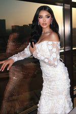 Off-the-Shoulder 3D Floral Lace Mermaid Wedding Dress
