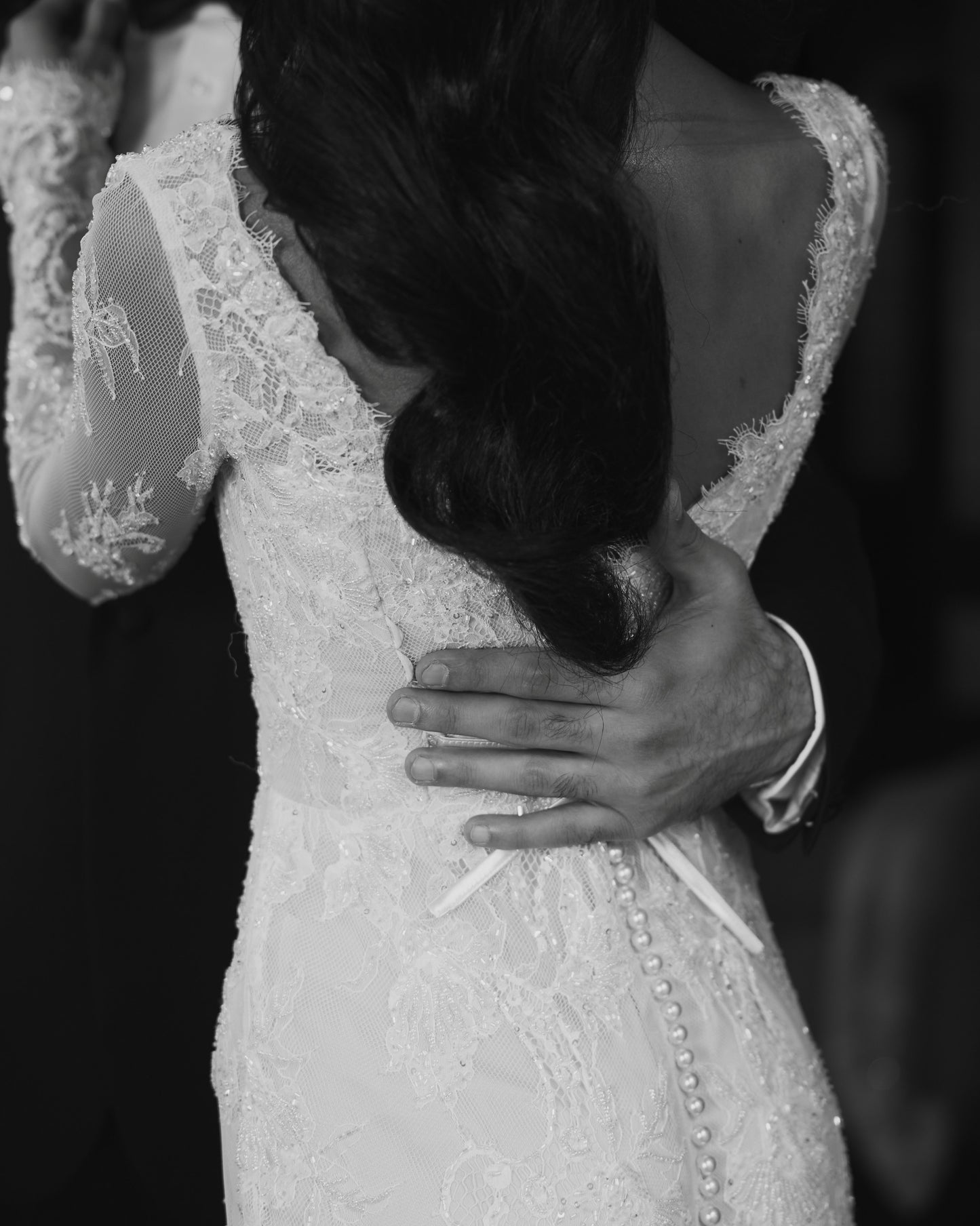 Long Sleeve Illusion Lace Wedding Dress with Train
