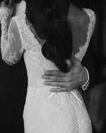 Long Sleeve Illusion Lace Wedding Dress with Train