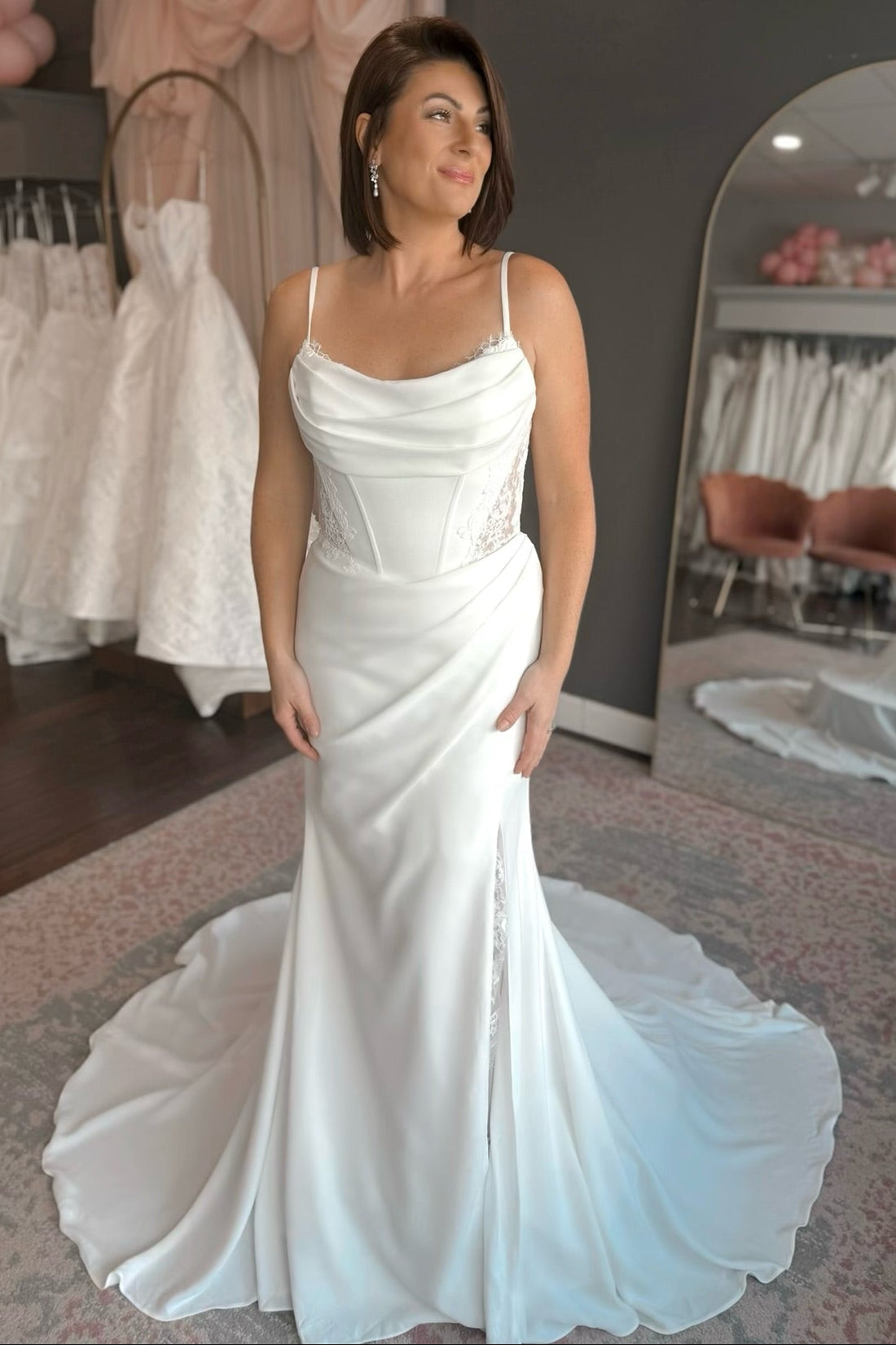 Cowl Neck Corset Fit and Flare Wedding Dress