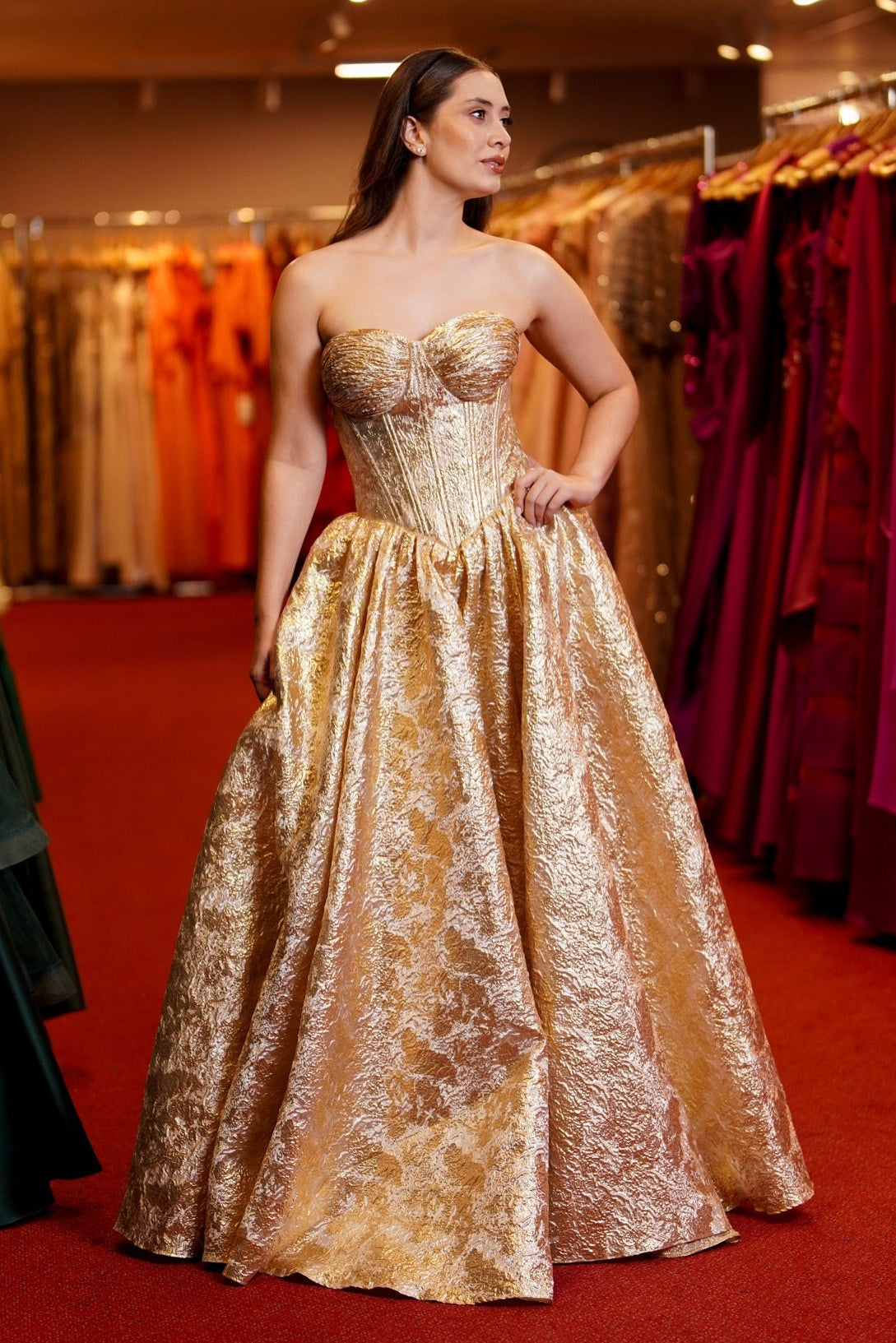 Strapless Jacquard Ball Gown with Corset Bodice