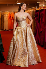Strapless Jacquard Ball Gown with Corset Bodice