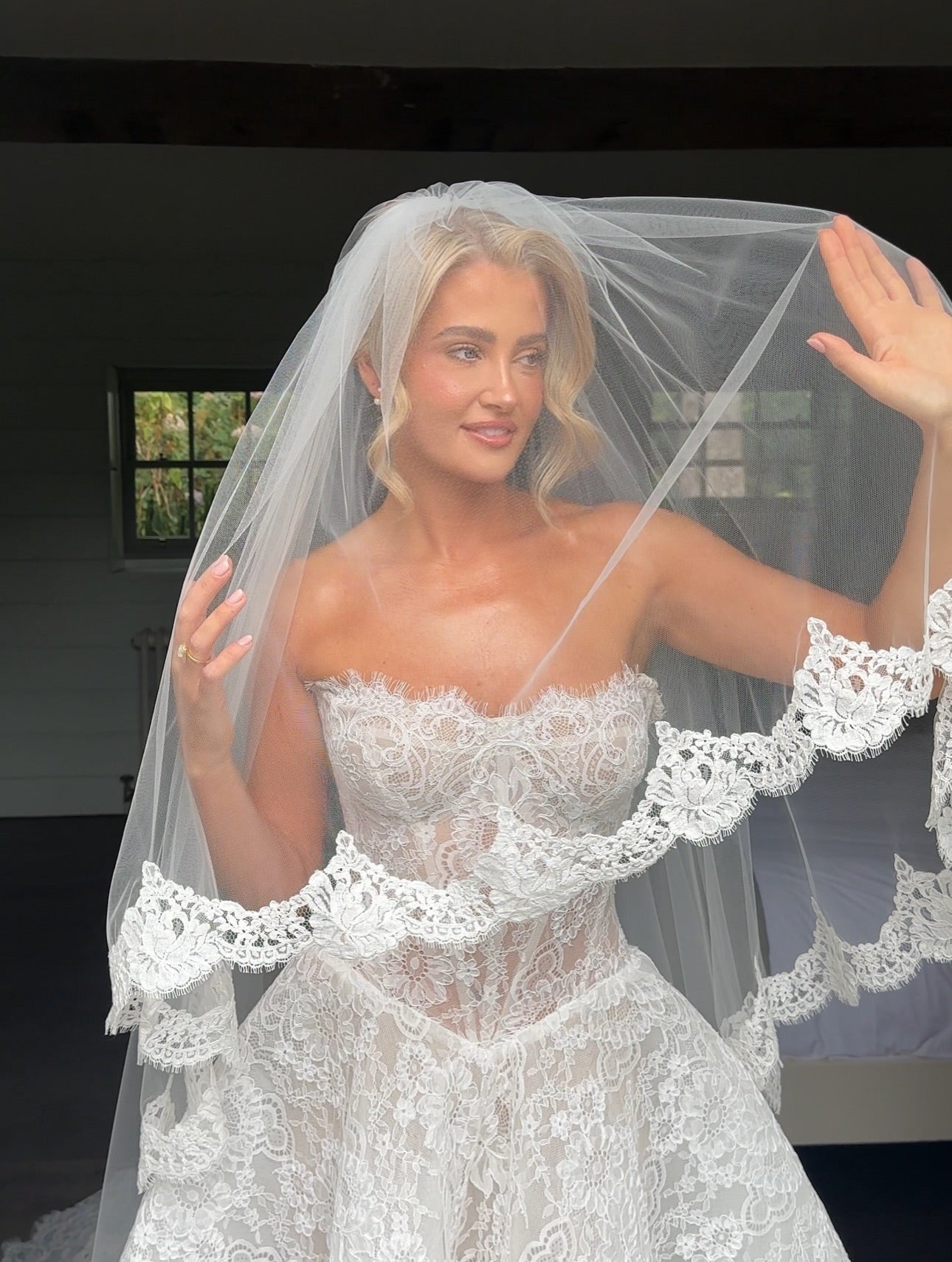 Strapless Lace Corset Ball Gown Wedding Dress
