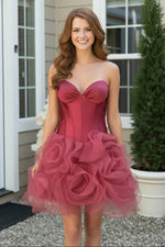 Strapless Corset Organza Rosette Mini Dress