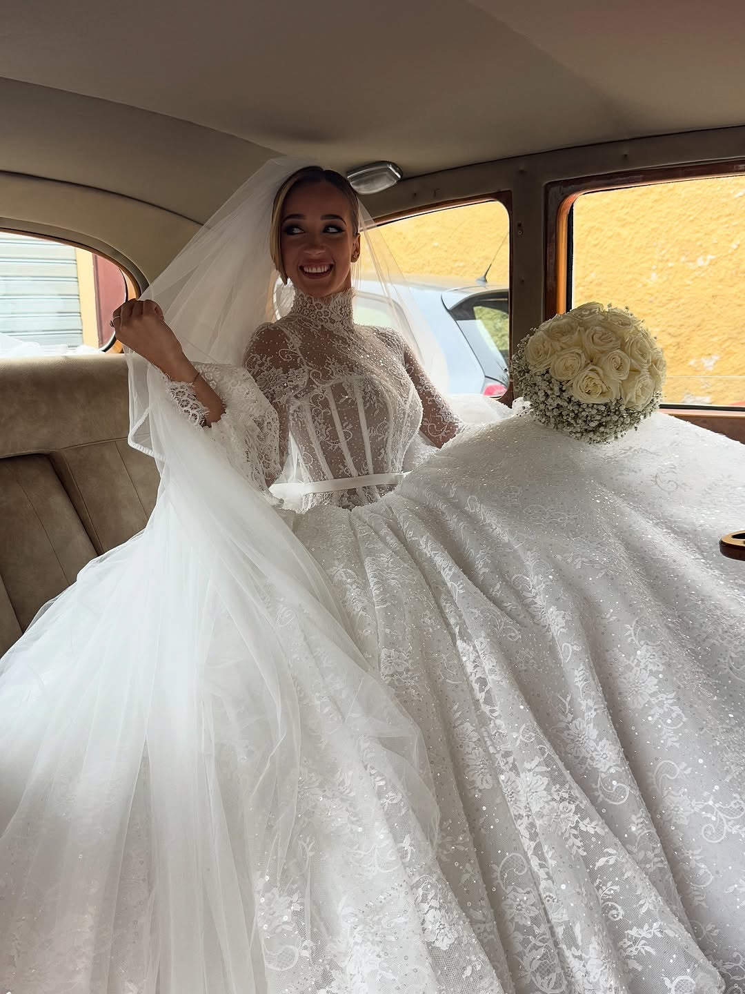 High Neck Lace Ball Gown Wedding Dress