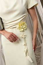 Asymmetrical Cowl Neck Dress with 3D Flower