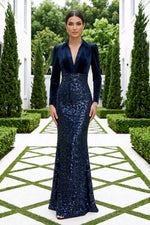 Velvet Bodice Sequin Mermaid Evening Gown