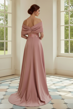 Embroidered Off-the-Shoulder Gown with Overskirt
